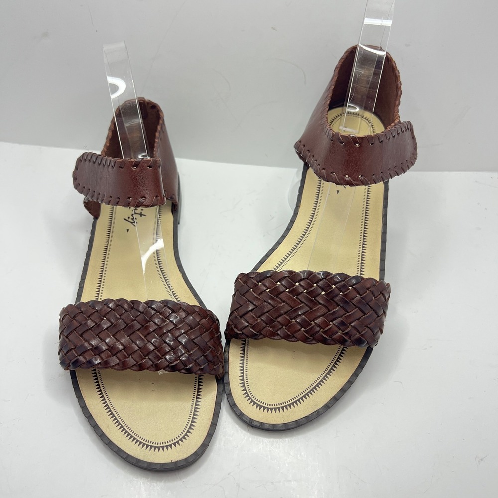 Mobility Cancun Brown Woven Leather Flat Sandals Ankle Strap Made in Brazil 8.5M